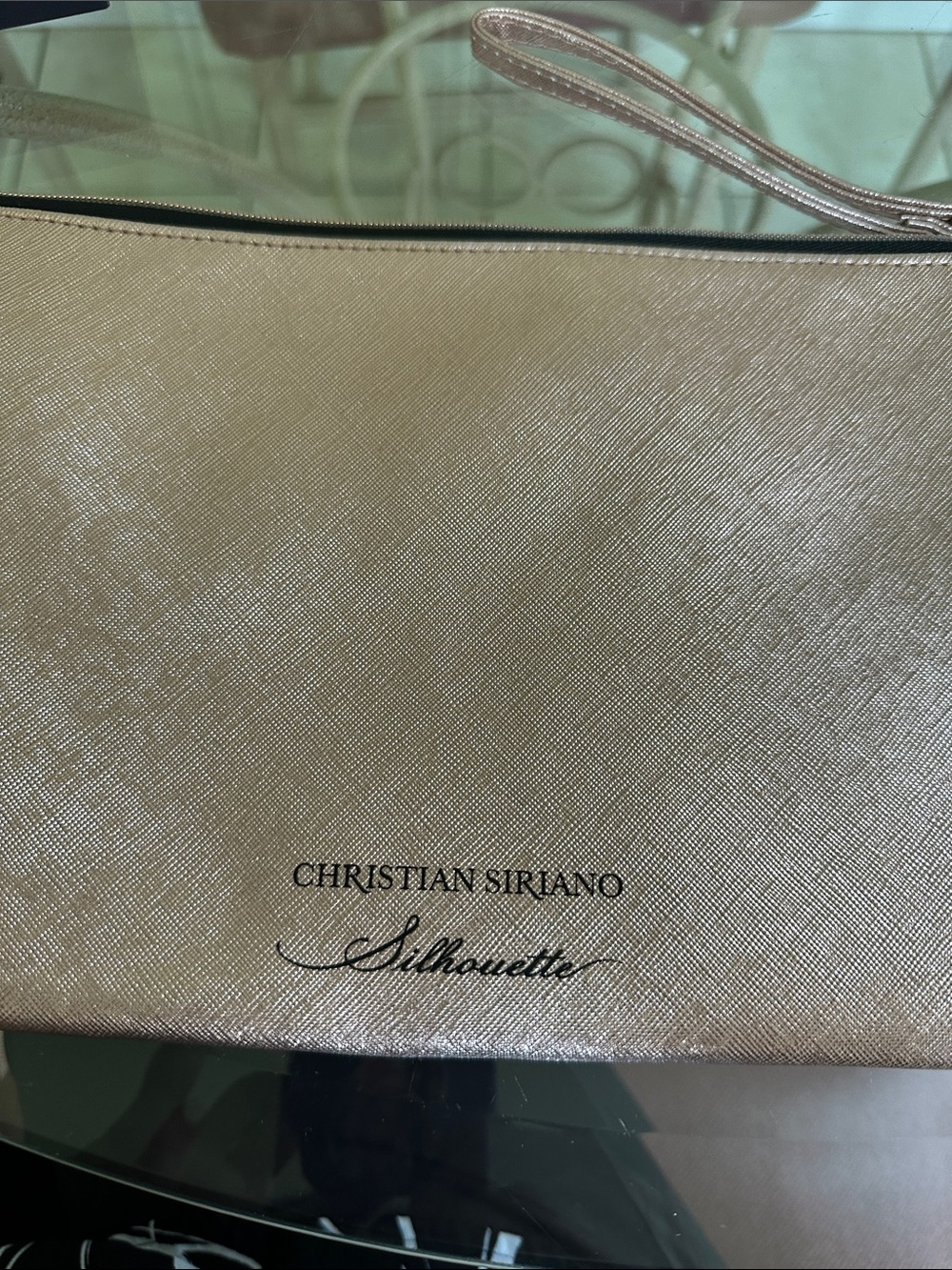Christian Siriano Gold Metallic Silhouette Wristlet Clutch Large Brand New